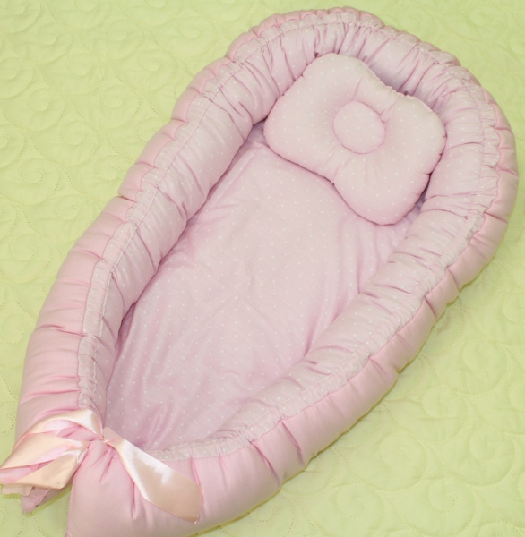 Кокон для новорожденных с подушкой сатин, бязь  (Розовый)