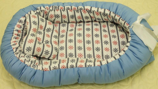 Кокон для новорожденных с подушкой сатин, бязь  (Голубой)